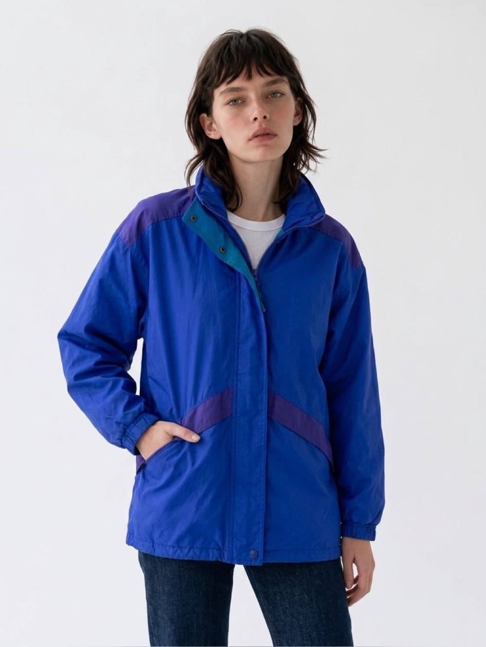 REI Gor-Tex Women's Royals Blue and Aqua Windbreaker Jacket Coat 90s